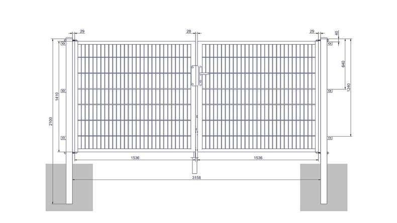 Porta universale media a 2 pannello zincati a caldo A 1400 x L 3158 mm inclusi i pali della porta