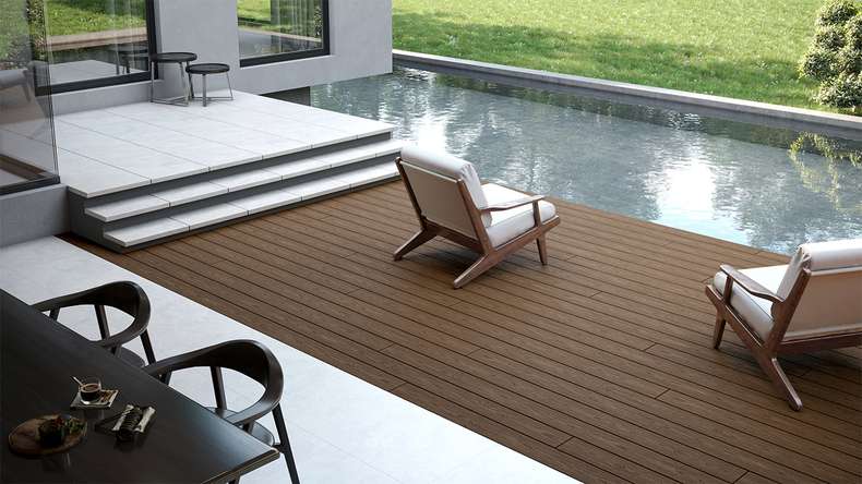 planeo CoEXWood WPC tavola con rivestimento solido - Marrone chiaro/Marrone scuro 4.2m strutturato