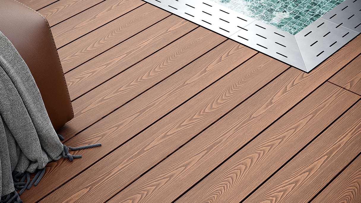 planeo SolidWood WPC decking set completo tavola piena 4,2m (44,45m²) - marrone chiaro francese/testurizzato
