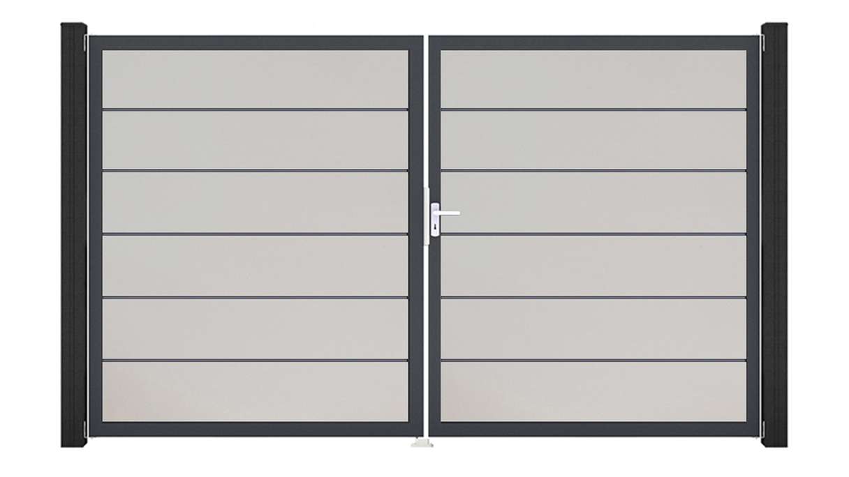 planeo Gardence Simply Premium - Porta in PVC - DIN destro a 2 ante bianco con telaio in alluminio antracite | DB703 300 x 180 cm
