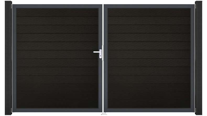 planeo Gardence Strong - Cancello BPC - a 2 ante, nero co-ex con telaio in alluminio 