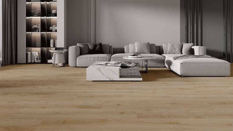 planeo Vinile rigido a incastro - HOMEtec Pro 50 IXPE Rovere sabbia calda | Isolamento acustico integrato (RP-E50-5)
