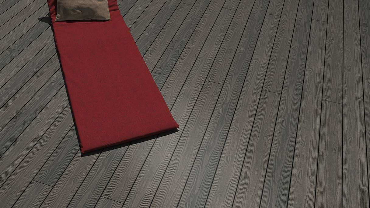 planeo Authentic Wood - Listello per terrazze BPC massiccio - Grigio medio strutturato