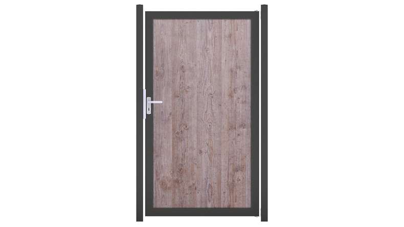 planeo Gardence Resistant - Porta schermata per la privacy in HPL effetto legno con telaio in alluminio DB703 antracite