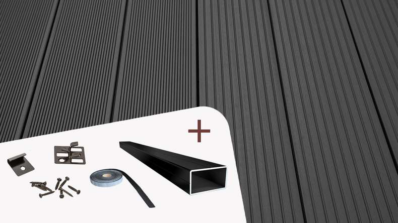 TitanWood set completo 5m struttura massiccia a listoni scanalati grigio scuro 55,8m² incl. alluminio-UK