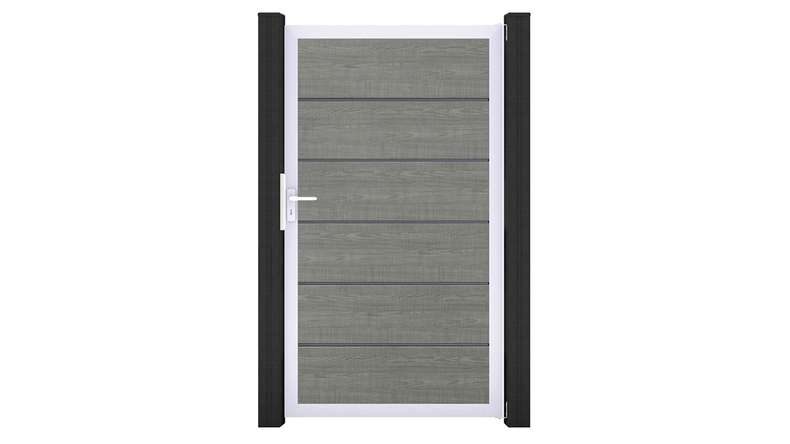 planeo Gardence Simply Premium - Porta universale in PVC Grigio Cenere con telaio in alluminio color argento | EV1 100 x 180 cm