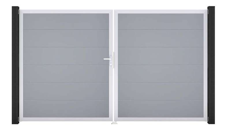 planeo Gardence Simply - Cancello in PVC a 2 ante, grigio argento con telaio in alluminio
