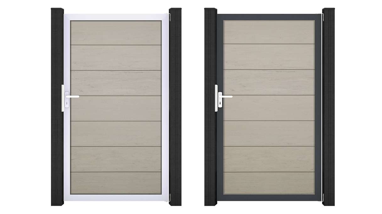 planeo Gardence Strong XL - Cancello universale BPC bicolore sabbia con telaio in alluminio 100 x 180 x 4 cm