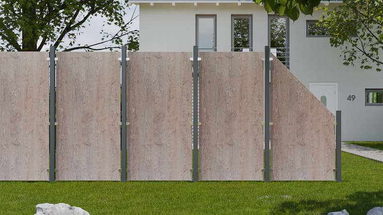 planeo Gardence Resistant - Recinzione privacy in HPL con bordo - aspetto legno 90 x 180cm