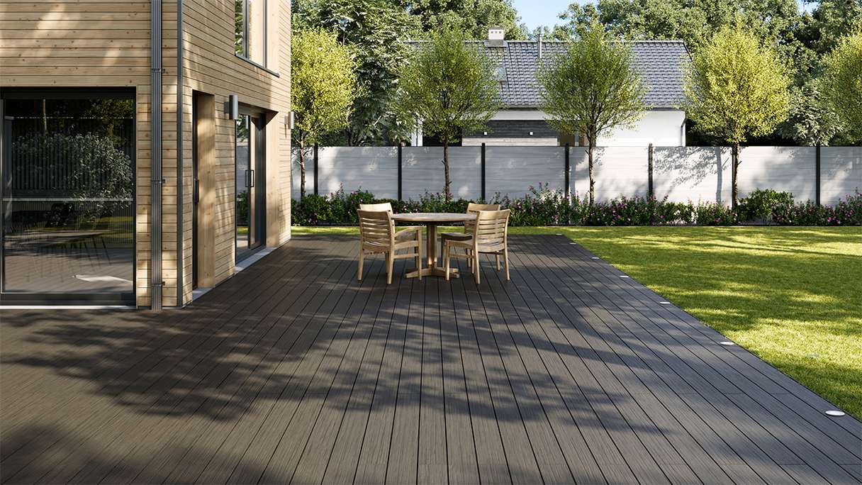 planeo AntikWood Set completo di listoni massicci per decking WPC - grigio antracite anticato