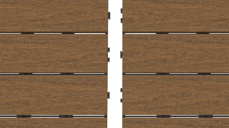 Piastrella per terrazze planeo in WPC-CoEx, modello Burma Teak, 90x30 cm