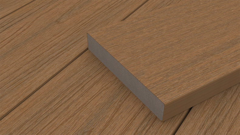 planeo UNIDeck - Doghe per terrazza rivestite in WPC CoEx, teak birmano, 3 m - strutturate/spazzolate lisce