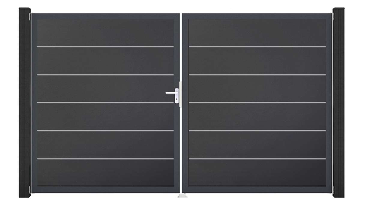 planeo Gardence Simply Premium - Cancello in PVC a 2 ante, grigio antracite con telaio in alluminio, 300 x 180 cm