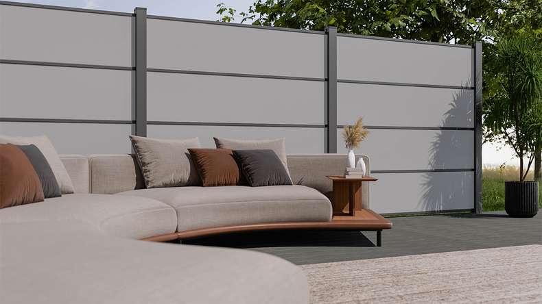 planeo Gardence Resistant - recinzione a innesto HPL uni grey 180 x 183 cm