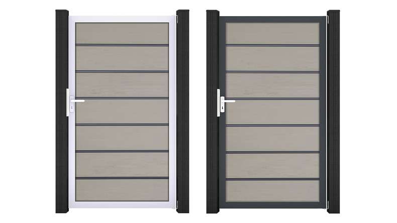 planeo Gardence Deluxe - Cancello universale BPC bicolore sabbia con telaio in alluminio