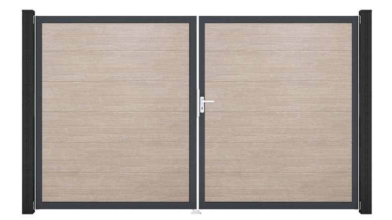 planeo Gardence Simply - Porta in PVC - DIN Destro a 2 ante Quercia Sheffield con telaio in alluminio antracite