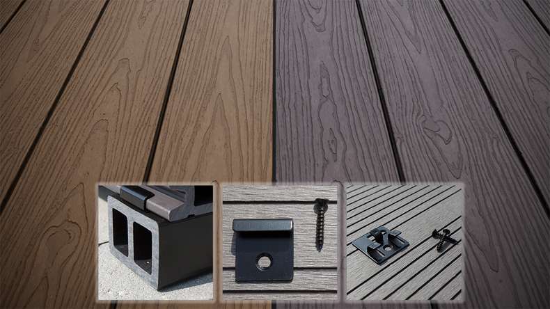 planeo CoEXWood WPC decking set completo tavola piena - marrone chiaro/marrone scuro strutturato