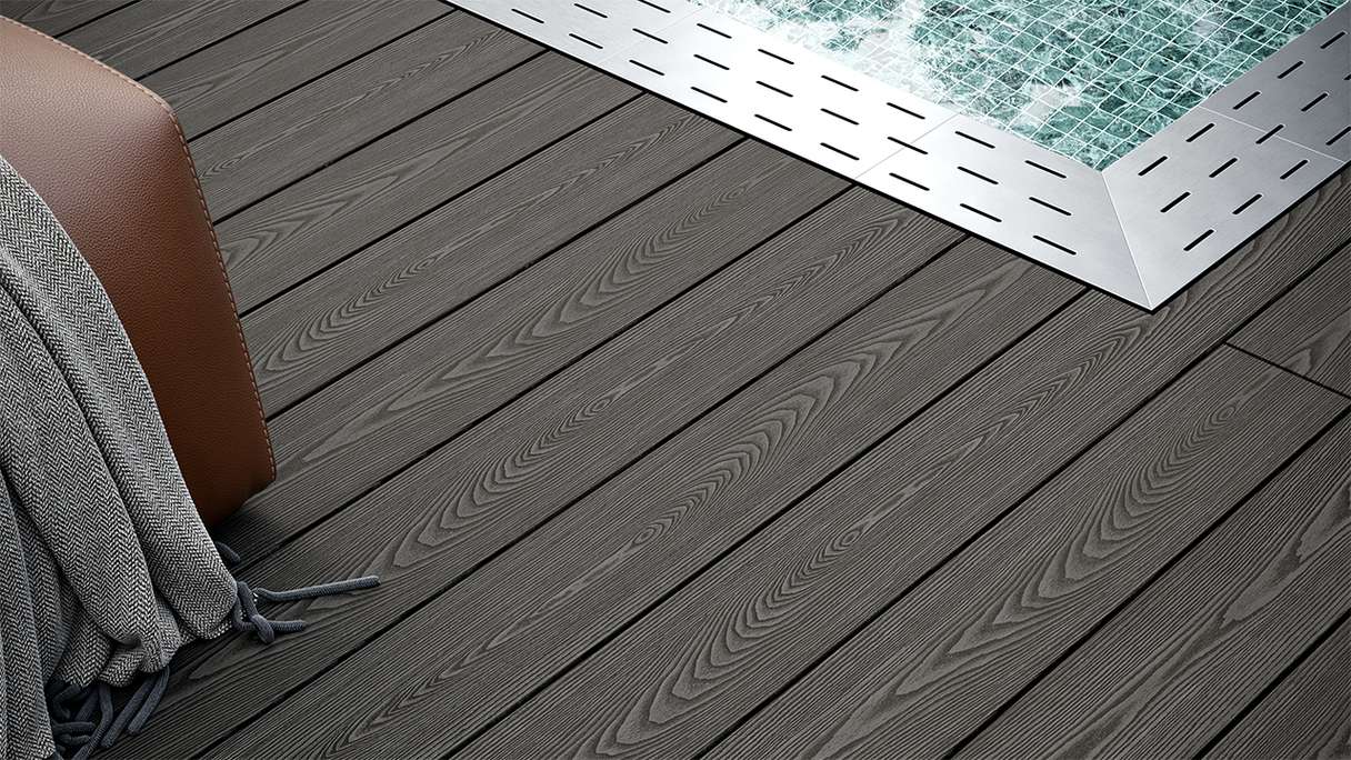 planeo SolidWood WPC decking set completo di tavole massicce - Grigio scuro francese/testurizzato