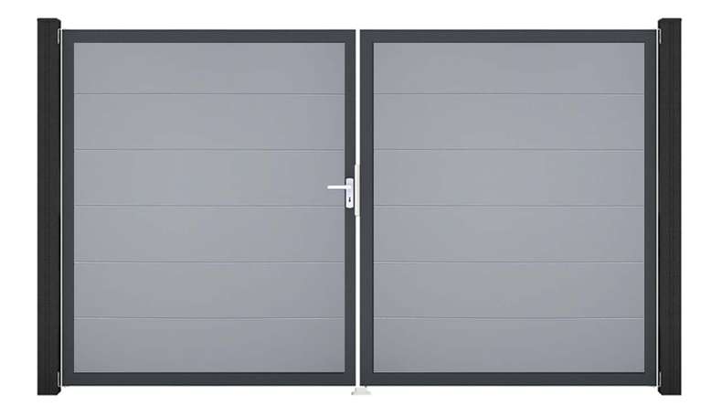 planeo Gardence Simply - Cancello in PVC a 2 ante, grigio argento con telaio in alluminio