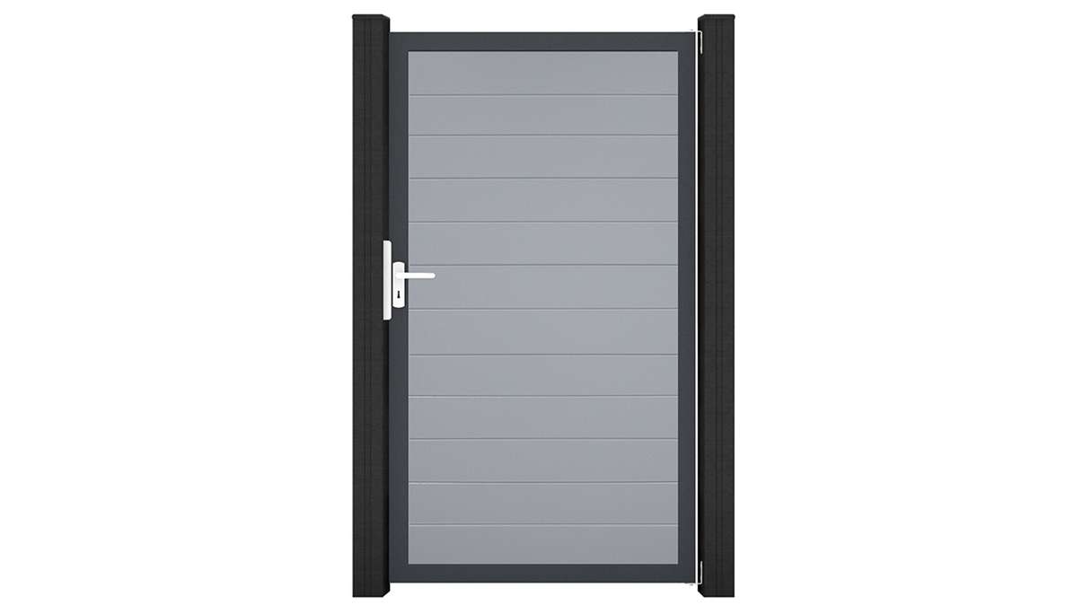 planeo Gardence Simply Small - Cancello universale in PVC grigio argento con telaio in alluminio 100 x 180 cm