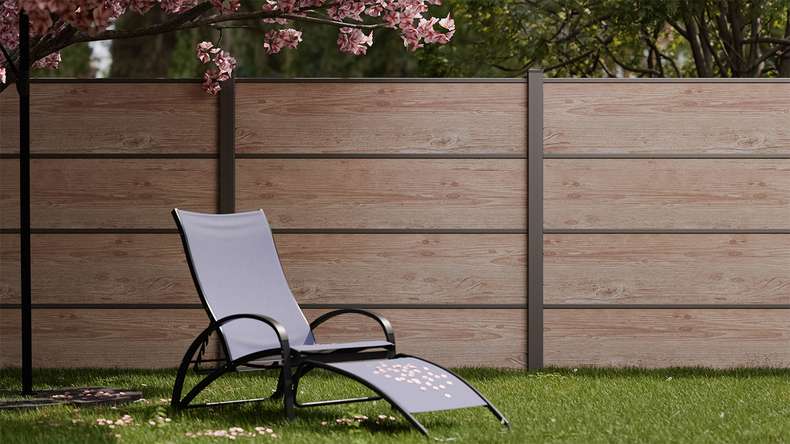 planeo Gardence Resistant - recinzione a innesto HPL effetto legno 180 x 183 cm