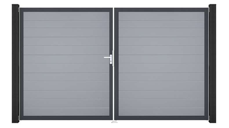 planeo Gardence Simply Small - Porta in PVC - DIN sinistra a 2 ante grigio argento con telaio in alluminio antracite | DB703 300 x 180 cm