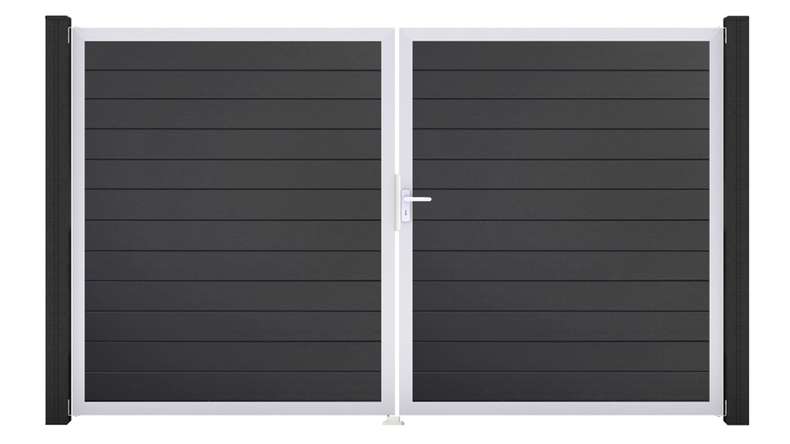 planeo Gardence Simply Small - Cancello in PVC a 2 ante, grigio antracite con telaio in alluminio, 300 x 180 cm