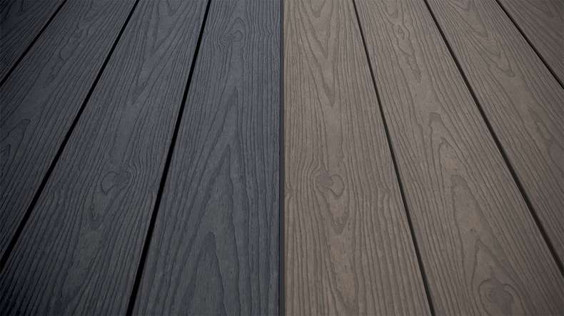 planeo CoEXWood WPC tavola con rivestimento solido - Grigio antracite/Grigio-marrone 3m strutturato