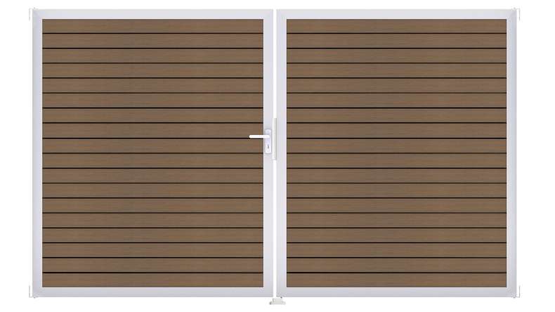 planeo Gardence Trendy - Cancello BPC a rombi - a 2 ante in teak co-ex con telaio in alluminio