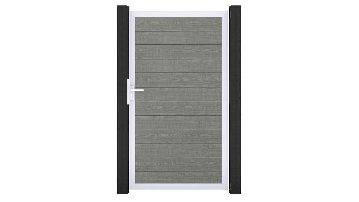 planeo Gardence Simply Small - Cancello universale in PVC Grey Ash Cut con telaio in alluminio 100 x 180 cm