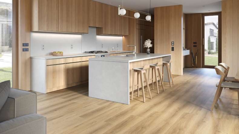 planeo Rigido Vinile ad incastro - SolutionX 2in1 Oak Light Brown | Isolamento acustico integrato (ECF-0008)