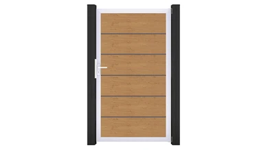 planeo Gardence Simply Premium - Cancello universale in PVC, finitura rovere naturale, con telaio in alluminio, 100 x 180 cm