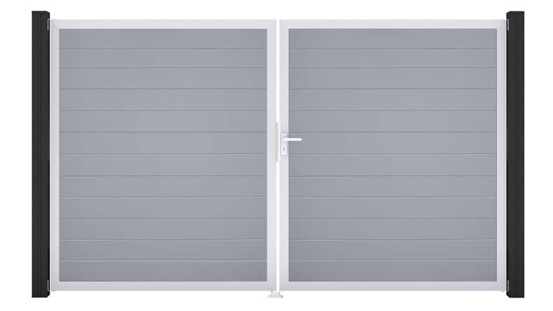 planeo Gardence Simply Small - Cancello in PVC a 2 ante, grigio argento con telaio in alluminio, 300 x 180 cm