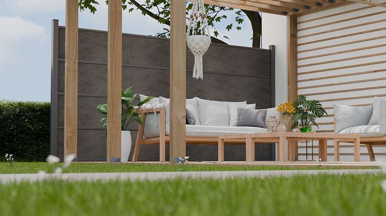 planeo Gardence Resistant - recinzione a innesto in HPL grigio antracite 180 x 183 cm