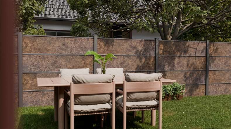 planeo Gardence Resistant - recinzione a innesto in HPL effetto ruggine 180 x 183 cm