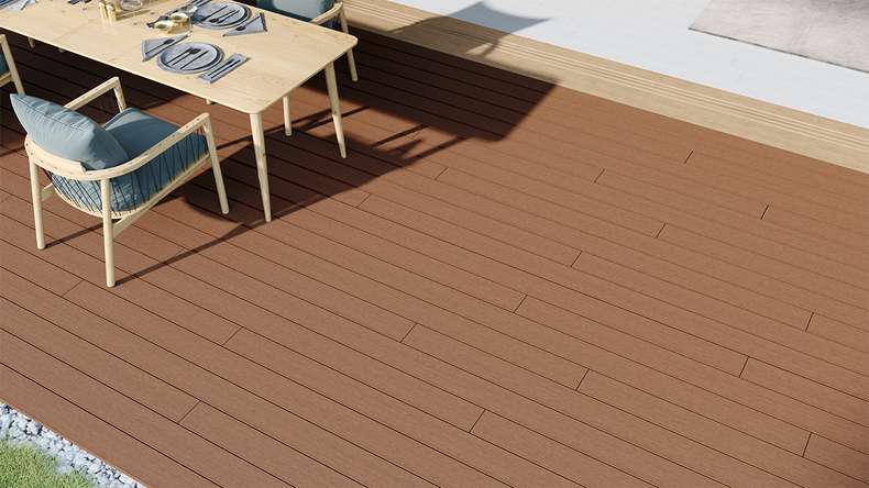 planeo LineWood WPC Pannello per decking solido - Marrone chiaro 4,80m scanalato/scanalato