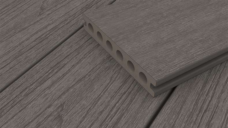 planeo WOODLine Nature - Pannello per decking rivestito in WPC CoEx a camera cava - grigio scuro 3m strutturato/liscio spazzolato