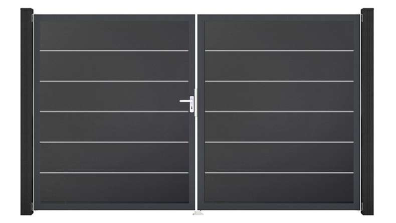 planeo Gardence Simply Premium - Cancello in PVC a 2 ante, grigio antracite con telaio in alluminio, 300 x 180 cm