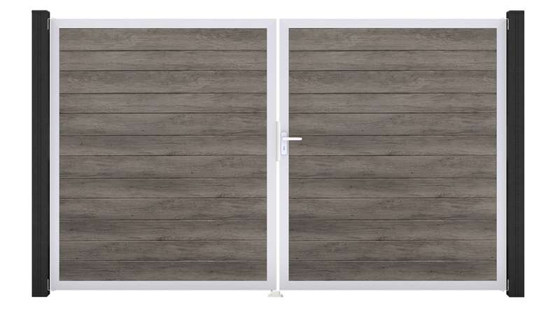 planeo Gardence Simply Small - Porta in PVC - DIN destra 2 ante Monument Oak con telaio in alluminio argento | EV1 300 x 180 cm