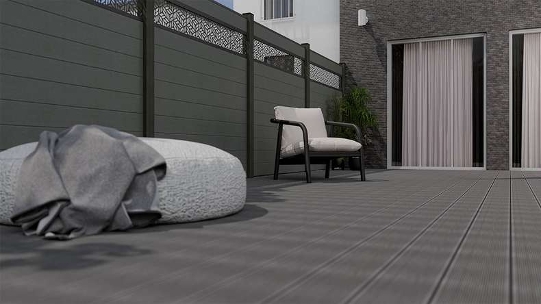 planeo Gardence Strong - recinzione a innesto BPC Leafs grey 180 x 180 cm