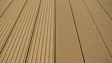 planeo LineWood WPC - Doghe per terrazza massicce - Marrone terra 4,20 m con scanalature e incastri 
