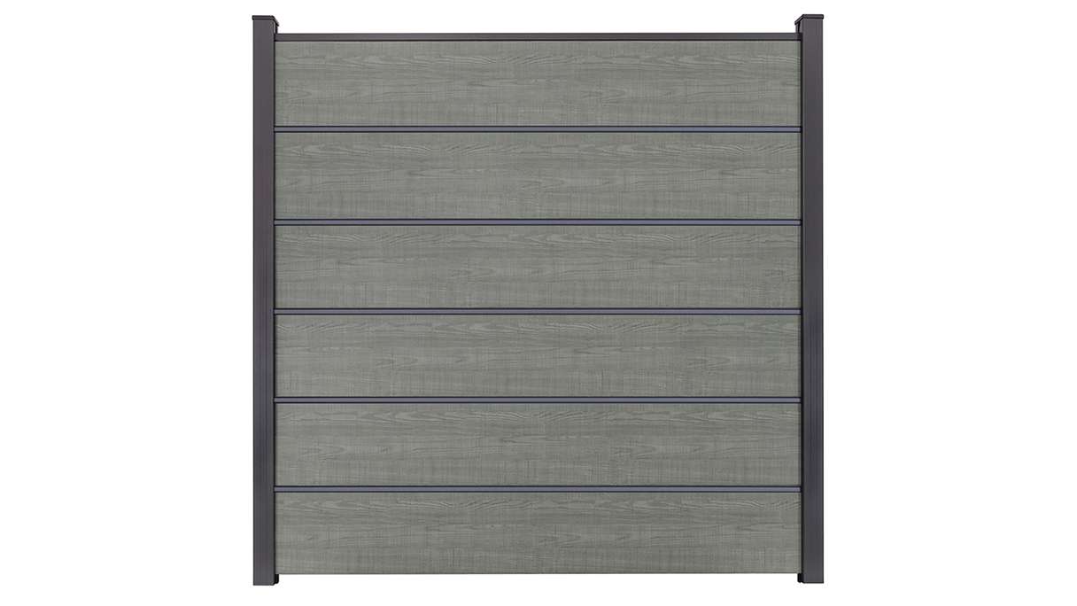 planeo Gardence Simply Premium - recinzione a innesto in PVC Grigio Cenere Taglio con lesene in antracite 180 x 180 cm