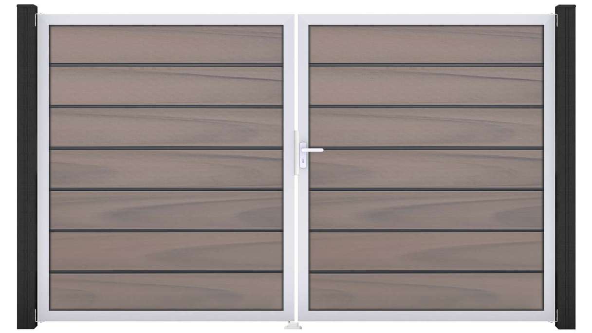 planeo Gardence Deluxe - Cancello BPC - a 2 ante, bicolore co-ex con telaio in alluminio 