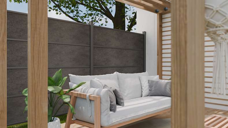planeo Gardence Resistant - recinzione a innesto in HPL grigio antracite 180 x 183 cm