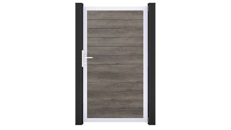 planeo Gardence Simply Small - Cancello universale in PVC Monument Oak con telaio in alluminio 100 x 180 cm