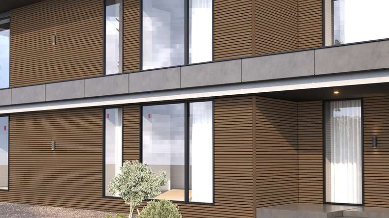 planeo LINEA Wide - Rivestimento per facciate in WPC CoEx, colore Ipe marrone, 2900 x 181 mm