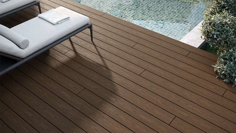 planeo CoEXWood WPC tavola con rivestimento solido - Marrone chiaro/Marrone scuro 3m strutturato