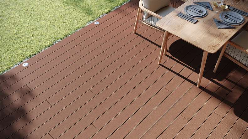 planeo LineWood WPC Pannello per decking solido - Marrone chiaro 4,80m scanalato/scanalato