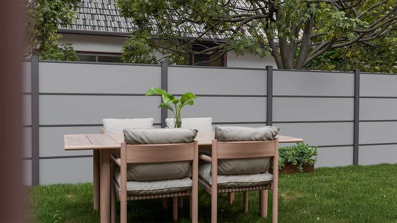 planeo Gardence Resistant - recinzione a innesto HPL uni grey 180 x 183 cm