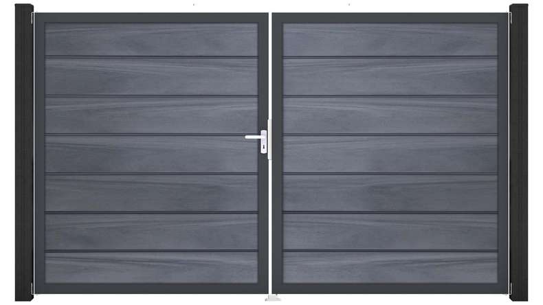 planeo Gardence Deluxe - Cancello BPC - a 2 ante, grigio pietra, co-ex con telaio in alluminio